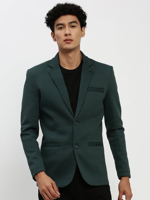 showoffff SHOW OFF Dark Green Cotton Slim Fit Solid Blazer-picture-16