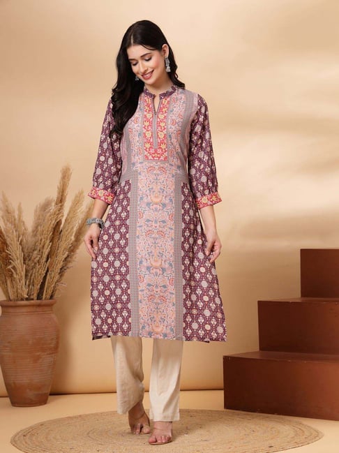 Nayam By Lakshita Purple Straight Fit Floral Print Kurtas-picture-25