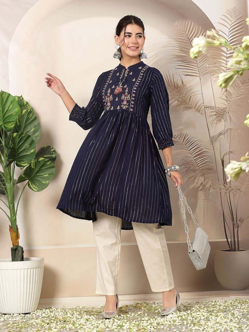 Nayam By Lakshita Navy A-Line Embroidered Kurti-picture-10