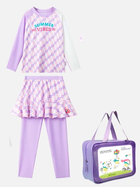 Little Surprise Box Unisex Purple 2pcs Checkered Swimsuit With Upf 50+-picture-34