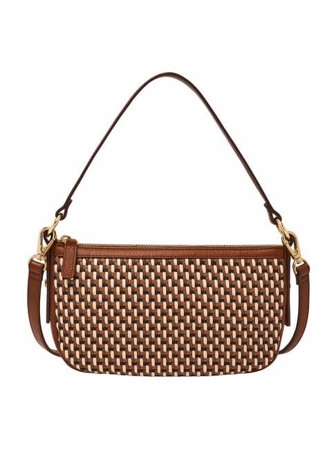 Fossil Jolie Brown Woven Medium Leather Cross Body Bag