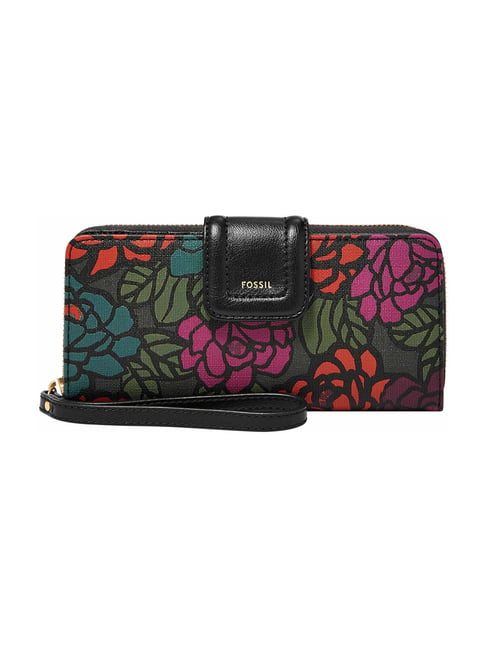 Fossil Madison Black Printed Small Zip Around Wallet