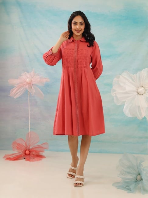 Autumnlane Red Purna Apricot Comfort fit Midi Dress