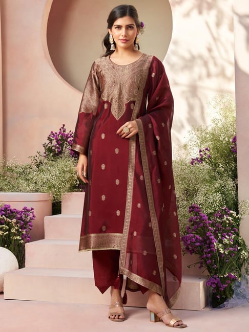 Stylee LIFESTYLE Green Banarasi Dress materials