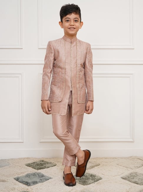 VASTRAMAY Boys Rose Gold Embroidered Indo Western Set-picture-13