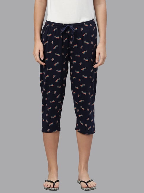 Kryptic Navy Cotton Regular Fit Printed Capri