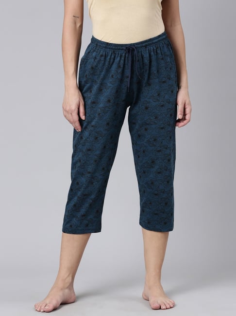 Kryptic Blue Cotton Regular Fit Printed Capri