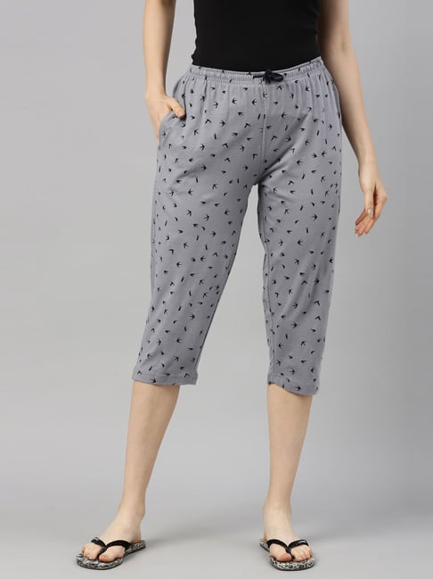 Kryptic Grey Cotton Regular Fit Printed Capri