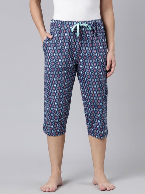 Kryptic Blue Cotton Regular Fit Printed Capri-picture-15
