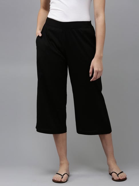 Kryptic Black Cotton Regular Fit Printed Capri