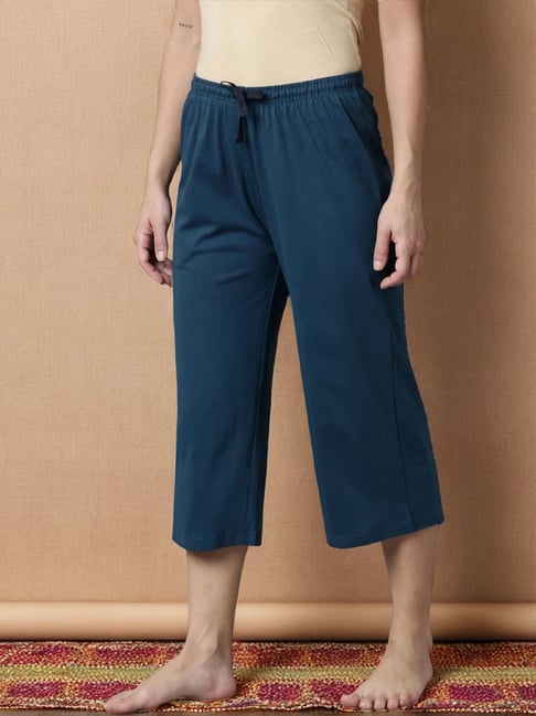 Kryptic Blue Cotton Flare Fit Printed Capri