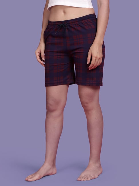 Kryptic Maroon Cotton Relaxed Fit Printed Shorts