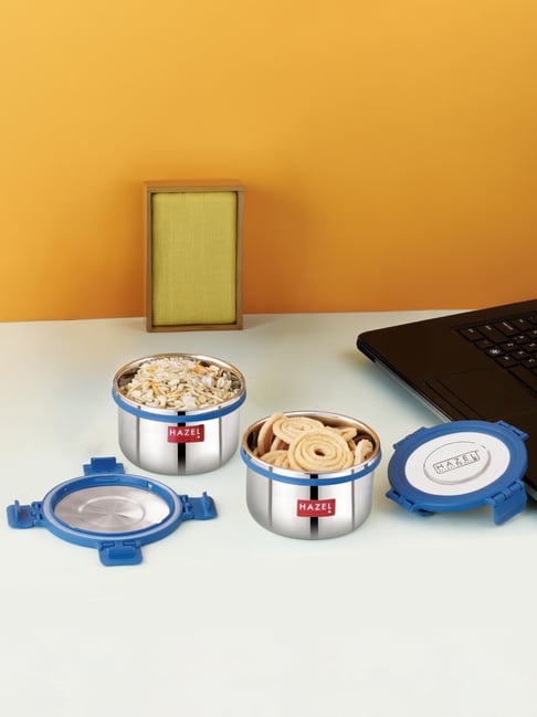 HAZEL Stainless Steel Air Tight & Leak Proof Lunch Boxes (525 ml) - Set of 2