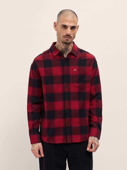 The Bear House Red Relaxed Fit Checks Shirt