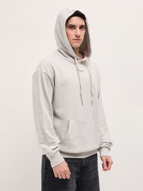 The Bear House Grey Relaxed Fit Solid Hoodie