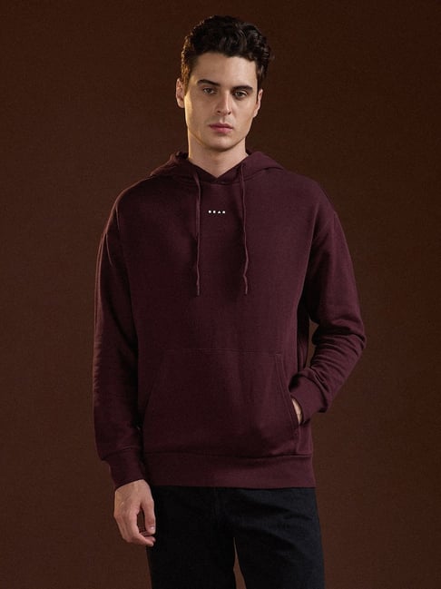 The Bear House Maroon Relaxed Fit Solid Hoodie-picture-39