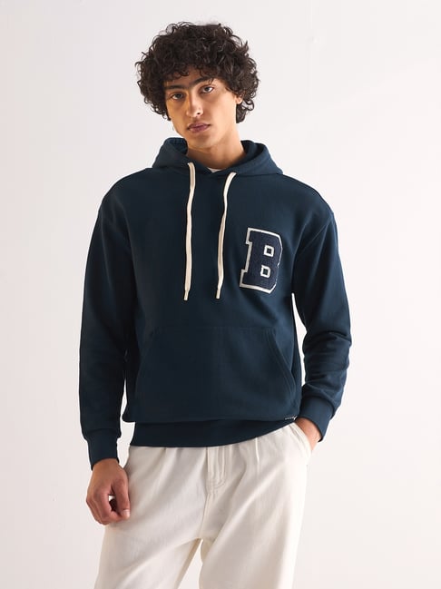 The Bear House Blue Relaxed Fit Typography Hoodie-picture-34