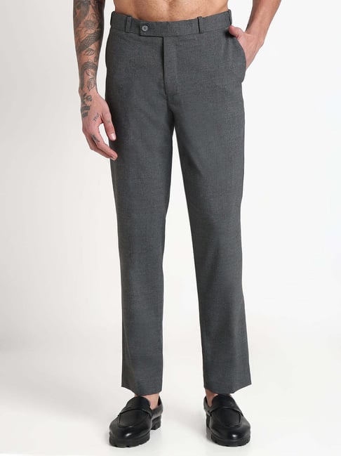 Showoff Grey Slim Fit Formal Trousers
