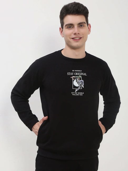SHOWOFFFF Black Cotton Slim Fit Graphic Sweatshirt