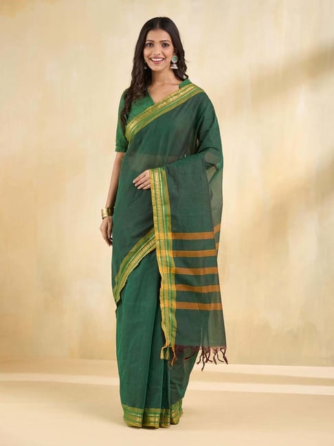 Fabindia Green Woven Design Sarees-picture-23