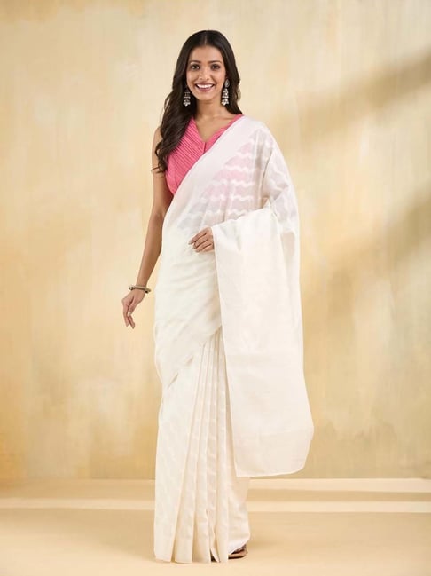 Fabindia Off White Woven Design Sarees-picture-17