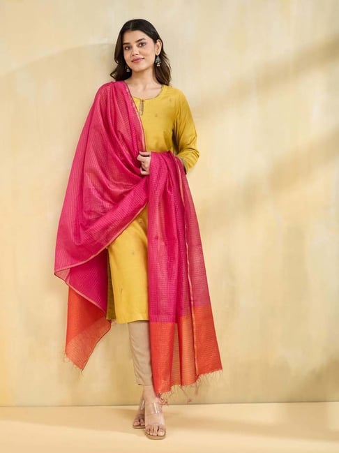 Fabindia Magenta Woven Dupatta-picture-34
