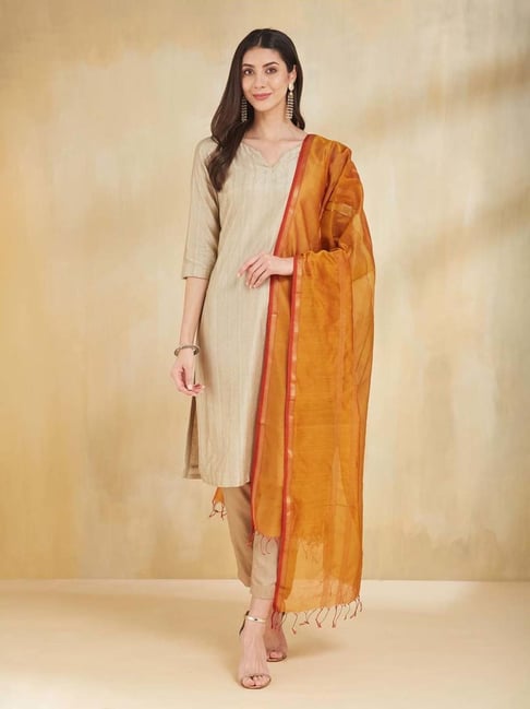 Fabindia Mustard Woven Dupatta-picture-47
