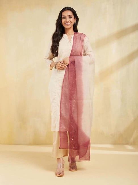 Fabindia Beige & Pink Embroidered Dupatta-picture-21