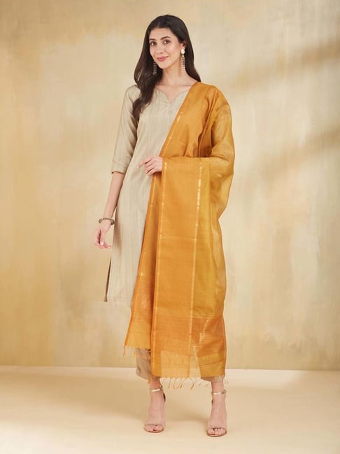 Fabindia Mustard Woven Dupatta-picture-28