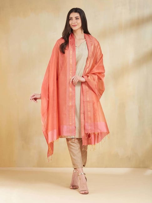 Fabindia Orange Woven Dupatta-picture-16