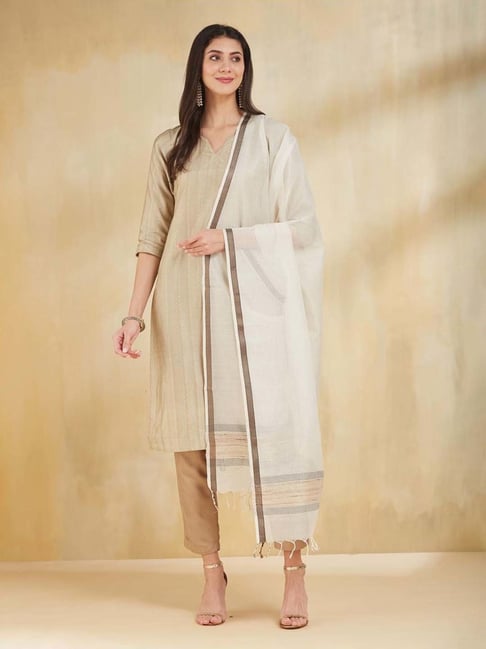 Fabindia Off White Woven Dupatta-picture-32
