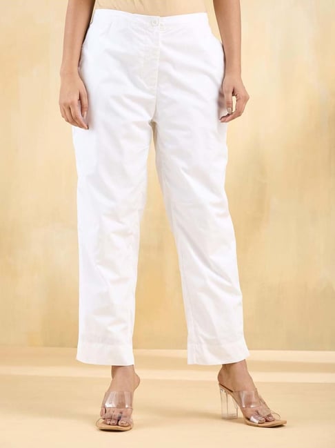 Fabindia White Cotton Regular Fit Trousers-picture-44