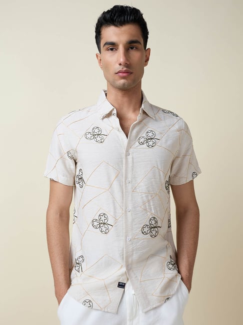 Thomas Scott White Regular Fit Embroidered Shirt-picture-48