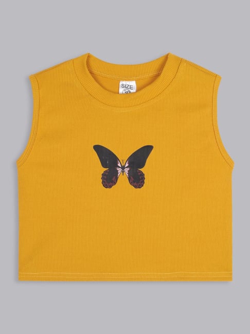 Bolly Lounge Girls Yellow Cotton Regular Fit Crop Top-picture-24