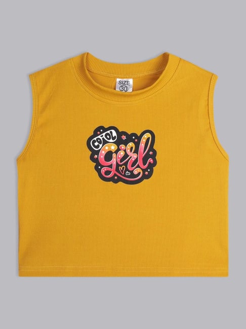 Bolly Lounge Girls Yellow Cotton Regular Fit Crop Top-picture-31