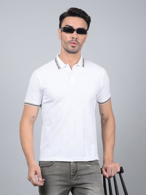 Crimsoune Club White Blended Slim Fit Jacquard Polo T-Shirt-image-21