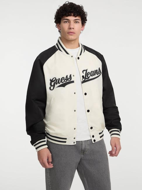 Guess Jeans Off-White Black Relaxed Fit Jacket