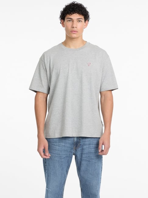 Guess Jeans Mini Triangle Medium Grey Heath Cotton Oversized T-Shirt-picture-13