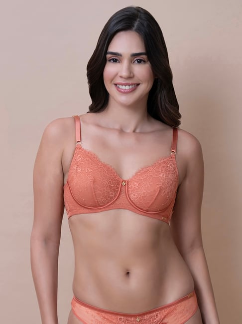 Amante Orange Polyamide Solid Full Coverage Bra-image-24
