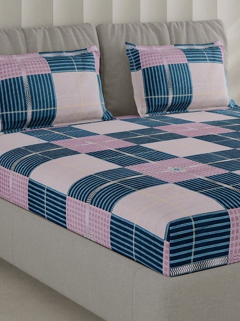Monte Carlo F-Fashnik Teal Polyester Printed 130 TC Double Bedsheet with 2 Pillow Covers-picture-37