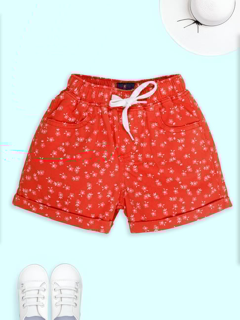 Kiddopanti Girls Red Cotton Regular Fit Printed Shorts-picture-19