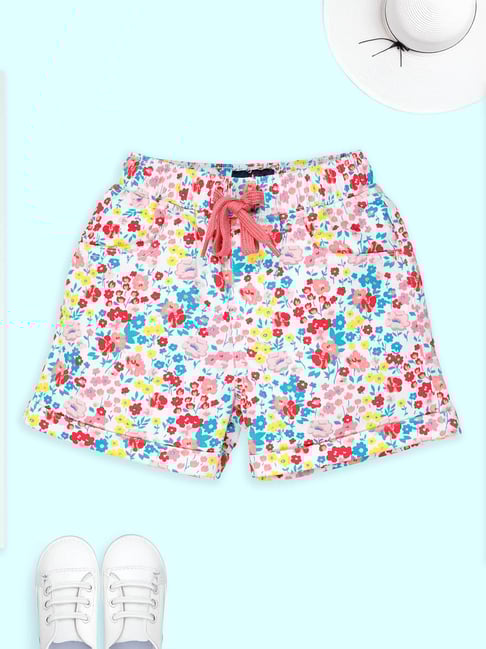 Kiddopanti Girls White Cotton Regular Fit Printed Shorts-picture-18