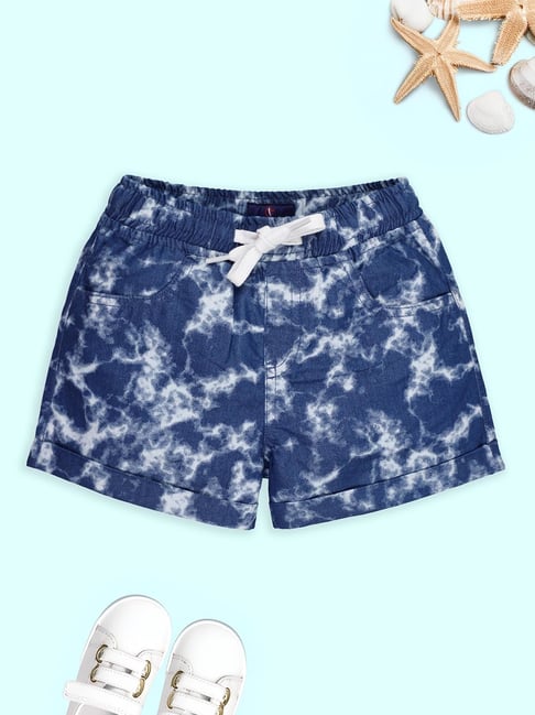 Kiddopanti Girls Blue Cotton Regular Fit Printed Shorts-picture-23