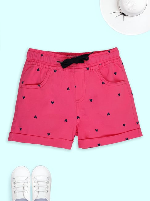 Kiddopanti Girls Pink Cotton Regular Fit Printed Shorts-picture-21