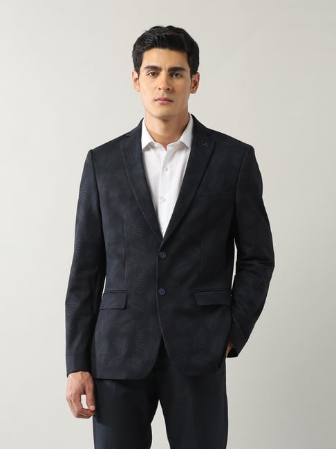 Arrow Black Slim Fit Printed Blazer