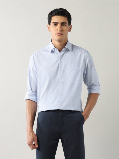 Arrow Blue Cotton Regular Fit Self Pattern Shirt-picture-29