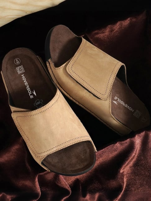 Hoversole Men's Hazel Nut Driftas Leather Slide Sandals