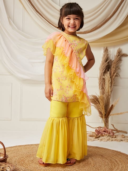 Mizuki Girls Yellow Embellished Kurta Bottom Set-picture-25