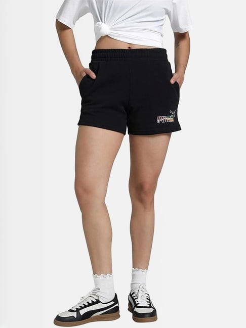 Puma Black Cotton Regular Fit Logo Printed Shorts-picture-31