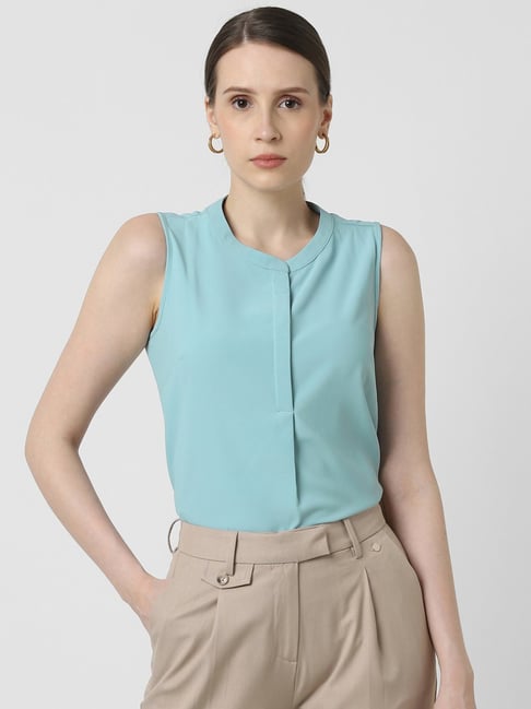 Van Heusen Women Blue Solid Formal Round Neck Top-picture-11